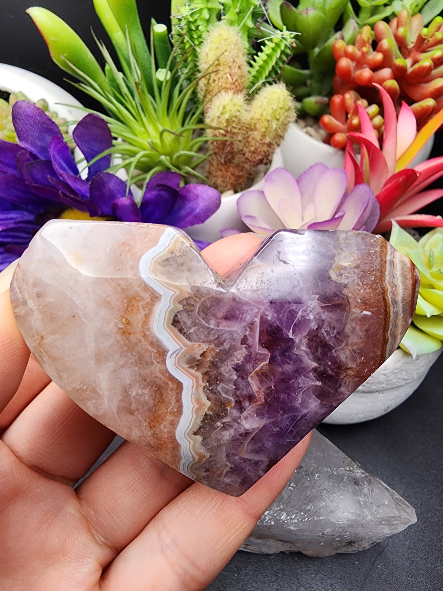 Mexican Agate Amethyst Heart