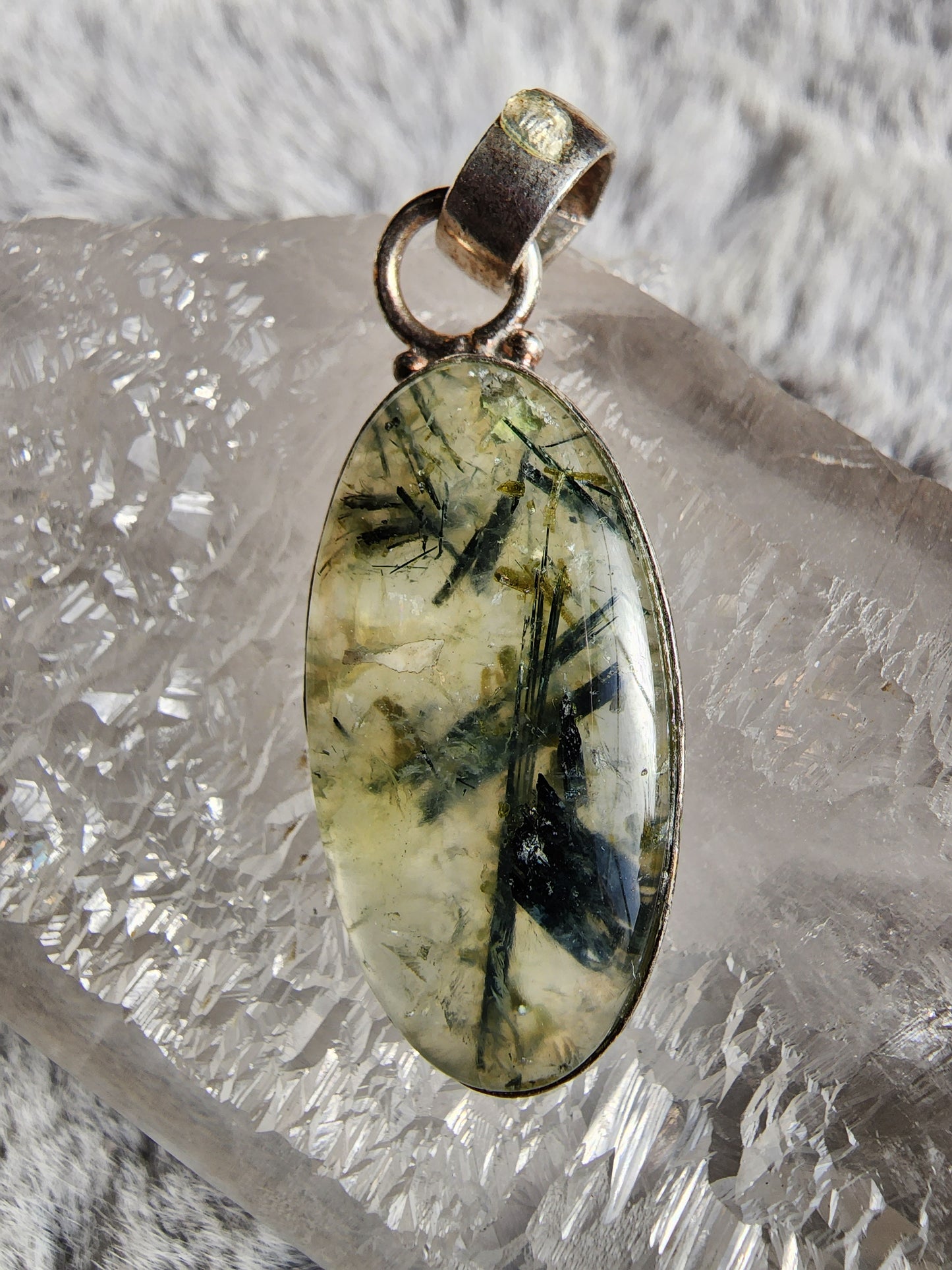 Prehnite w/ Epidote Pendant