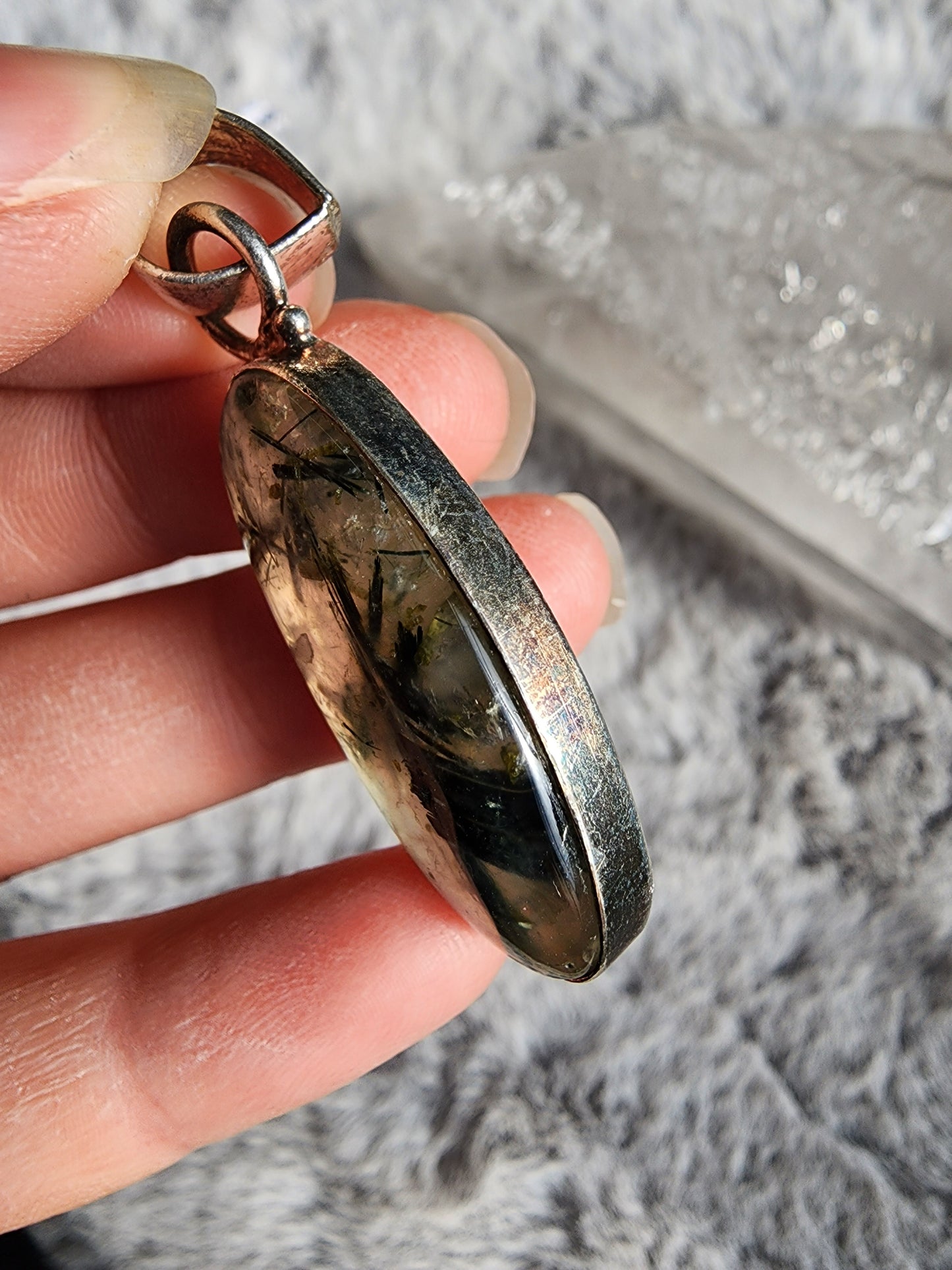 Prehnite w/ Epidote Pendant